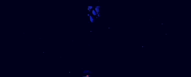 Gameplay footage; The player is standing in their garage-turned office, in front of their desk. The lights are off but slowly dim on, revealing that a man in a rooster mask is standing across the room. As the man slowly walks towards the player, the lights flicker and then turn off again.